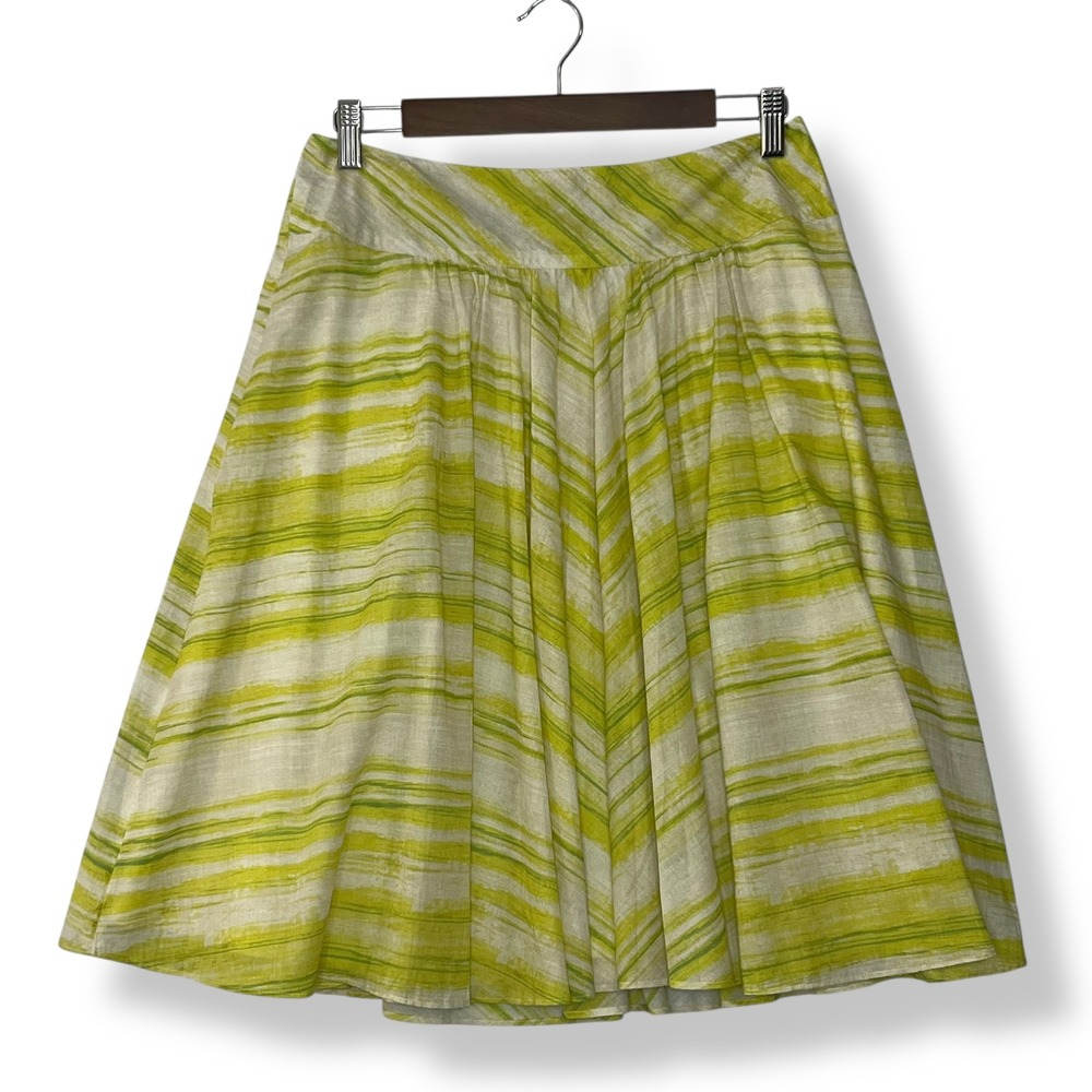 NEW Talbots Petites 8P Skirt Lime Green Cream Striped 100% Cotton Zip Artsy NWT